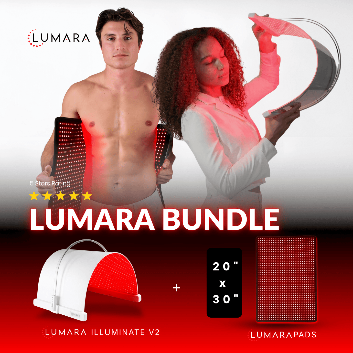 Lumara Illuminate Red V2 Light Panel — treatment coverage illustration