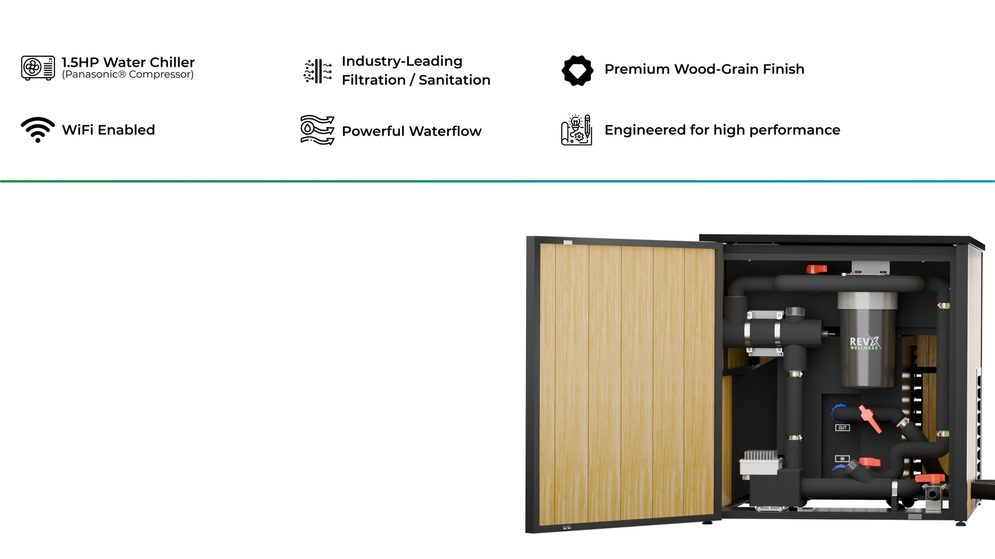 RevX X Tub + LUX Chiller System — chiller cabinet dimensions