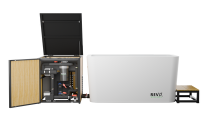 RevX X Tub + LUX Chiller System — open chiller cabinet and tub