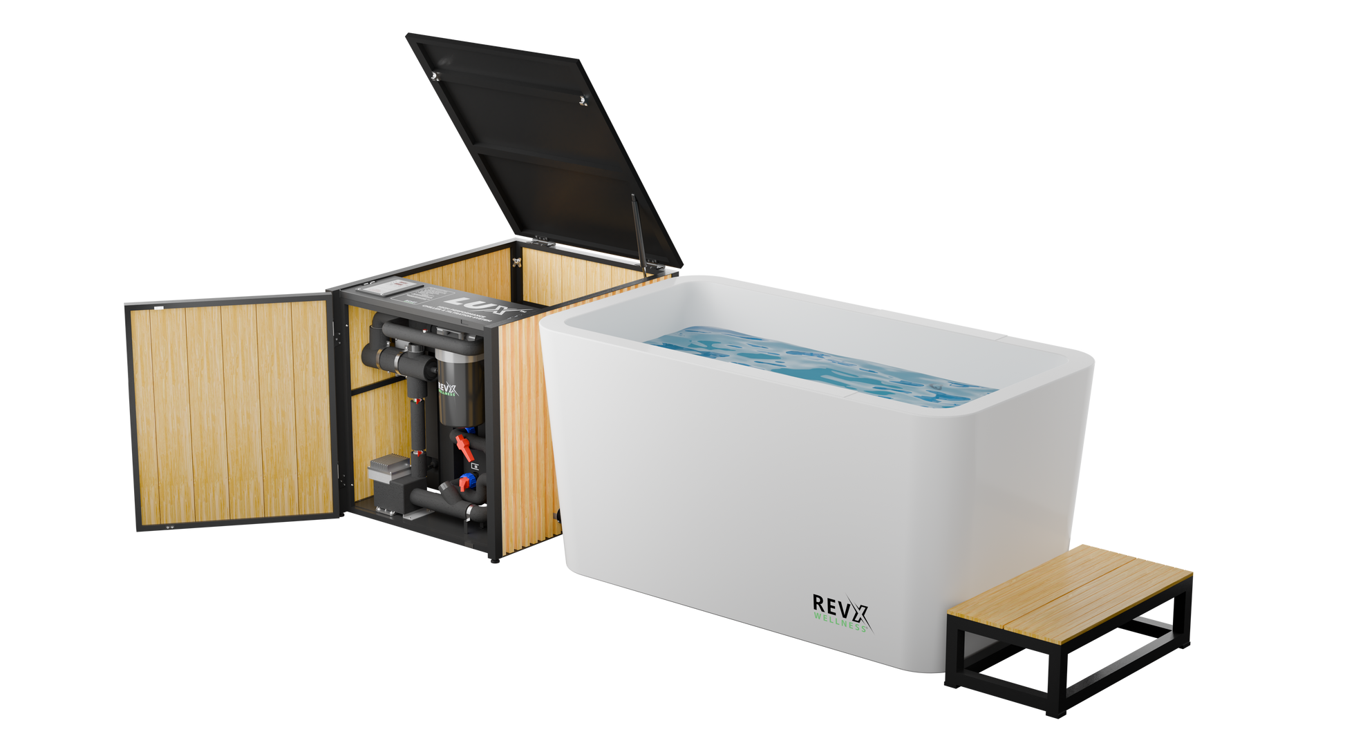 RevX X Tub + LUX Chiller System — tub and chiller product view