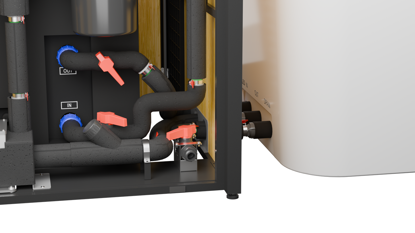 RevX X Tub + LUX Chiller System — filtration close-up