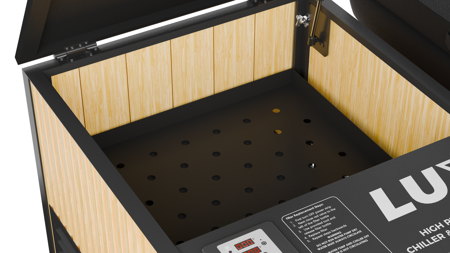 RevX X Tub + LUX Chiller System — filtration shelf