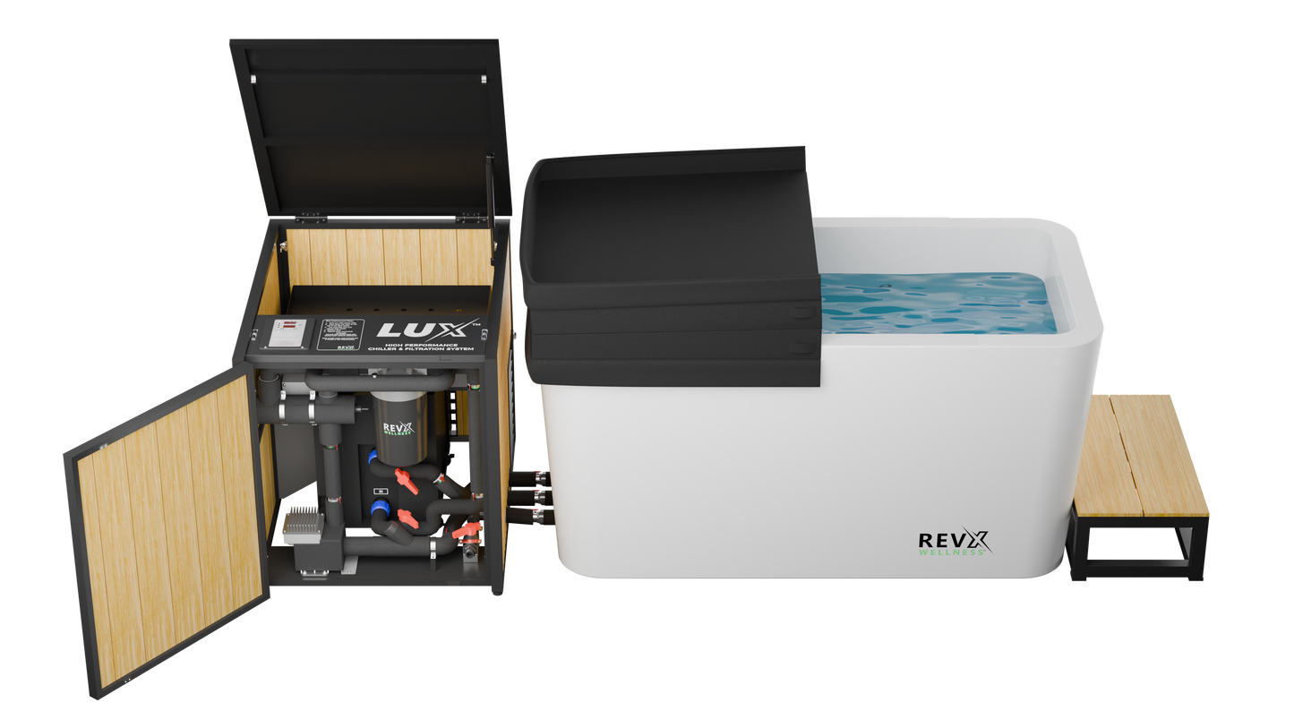 RevX X Tub + LUX Chiller System — tub and cover aerial view