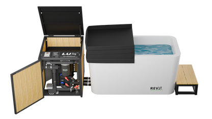 RevX X Tub + LUX Chiller System — tub and cover aerial view